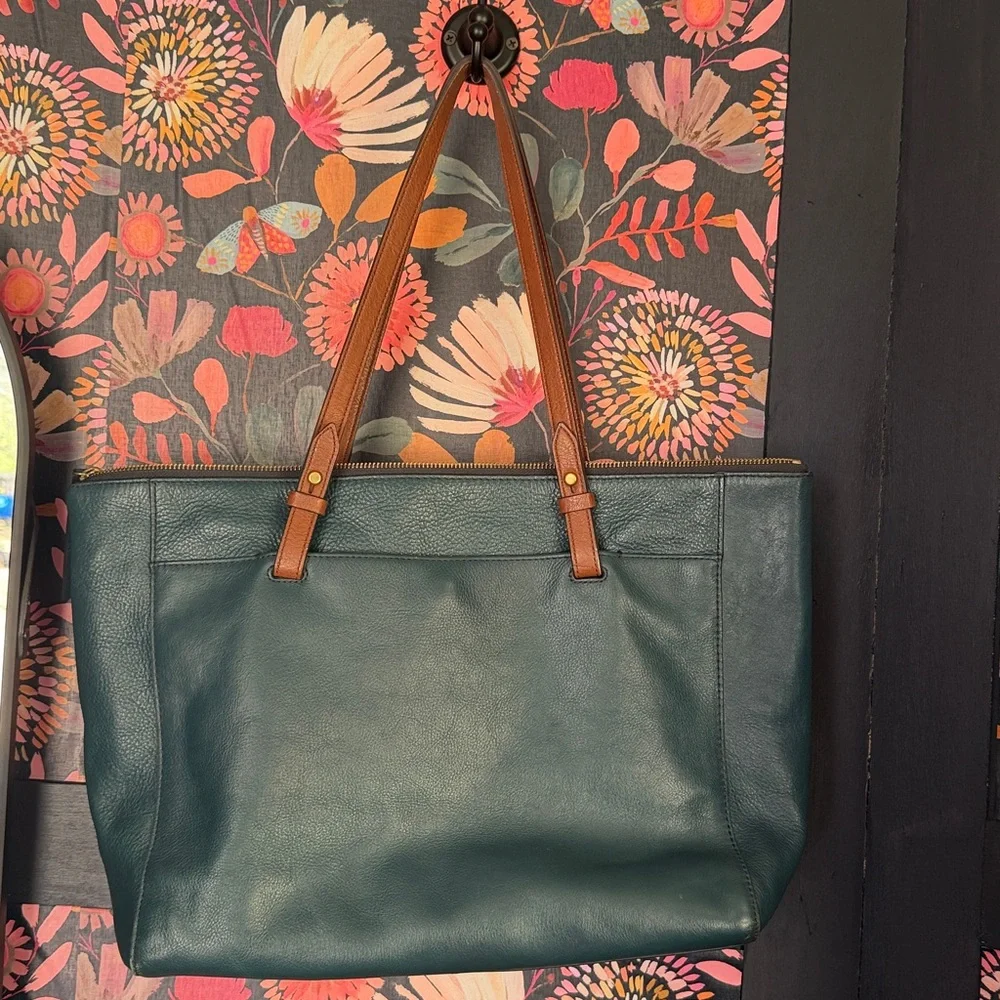 FOSSIL Large Leather Rachel Tote Two Tone Brass Trim - Picture 3 of 5